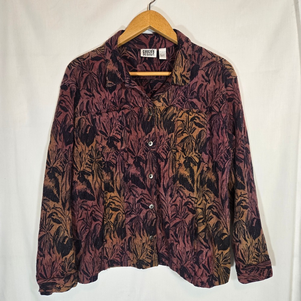 Chicos Embossed Print Multicolor Shacket Shirt XL 3‎ Cotton Hippie Boho Beachy
